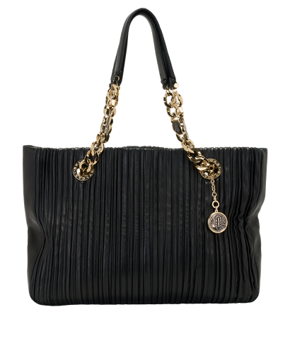 Plisse Tote, &pound;375, Handbags, Black, Leather, Front view
